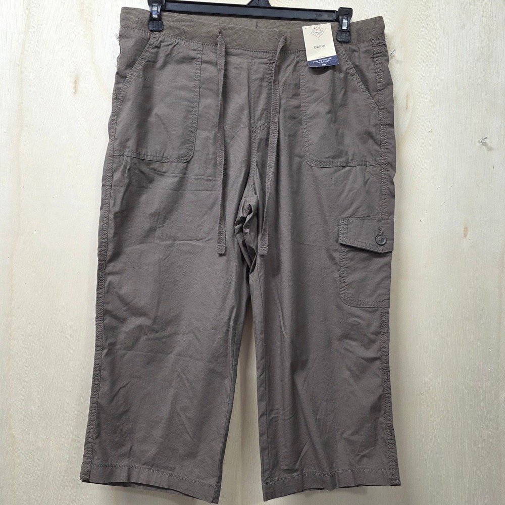 St. John's Bay Cargo Capri Pants Womens Taupe Shadow Pull On Large New